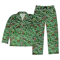 Dr. Seuss How the Grinch Stole Christmas Mens' Tossed Print Notch Collar Sleep Pajama Set