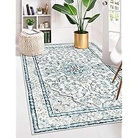 Lahome Oriental Blue Rug,Washable 3x5 Entryway Rug Non-Slip with Rubber Backing,Soft Boho Front Door Rug Indoor Entrance,Traditional Vintage Thin Throw Rugs Mats for Bathroom Bedroom Kitchen,(3x5ft)