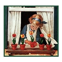 Girl Watering Window Box Flowers by J.W. Smith Counted Cross Stitch Pattern