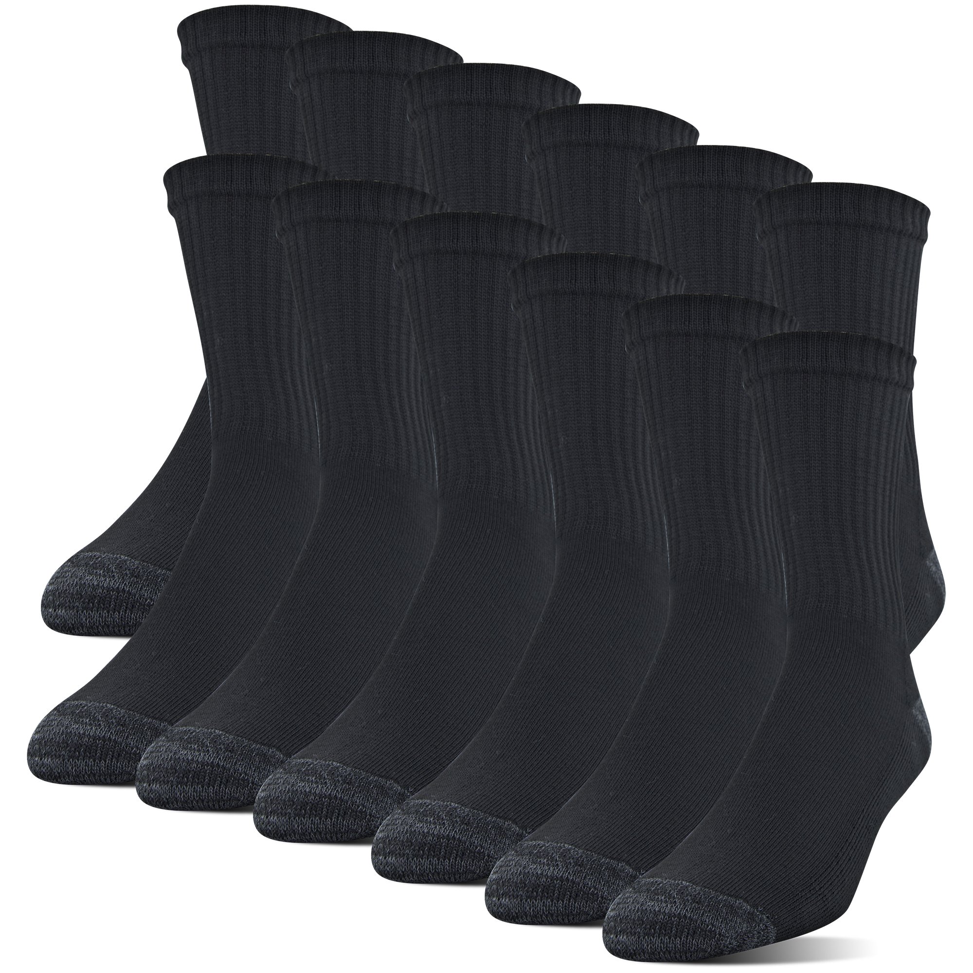 Gildan Men's Polyester Half Cushion Mid-crew Socks, 12-pack