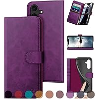 for Samsung Galaxy S24 5G Genuine Leather Wallet case 【RFID Blocking】【4 Credit Card Holder】【Real Leather】 Flip Folio Book Phone case Protective Cover Women Men for SamsungS24 case Purple