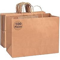 Bilinny Brown Paper Bags with Handles - Large Gift Bags with Handles - 16x6x12 Inches -100 Pack Kraft Paper Bags - Paper Grocery Bags - Paper Bags for Small Business