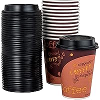 Avant Grub 100 Pack 12 Oz Restaurant Grade Paper Coffee Drinking Cup With Recyclable Dome Lids. Durable, BPA Free Disposable Designer Cups For Hot Drinks At Kiosks, Shops, Cafes