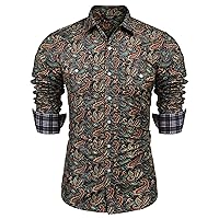 COOFANDY Mens Paisley Printed Shirts Casual Long Sleeve Button Down Shirts Floral Dress Shirt with Pockets