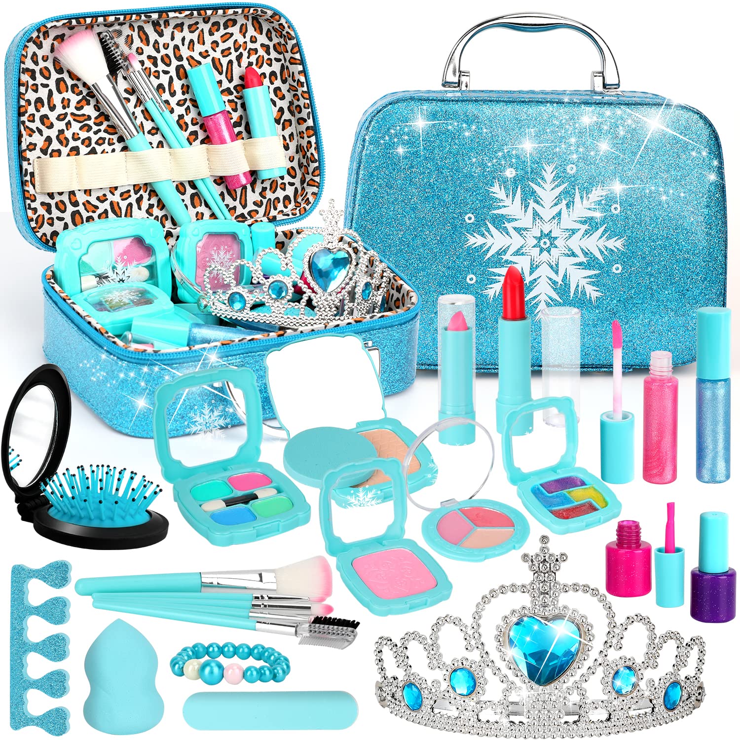 Flybay Kids Makeup Kit for Girl,Washable Real Frozen Make up kit, Girl Toys for 4 5 6 7 8 9 Years Old Girl