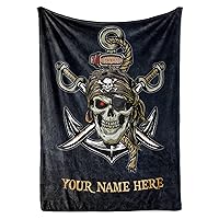 Personalized Pirate Blanket Gift | Custom Blanket for Boys and Girls | Plush Fleece Throw Blanket for Kids | Nautical Pirate Gifts for Birthdays | Pirate Anchor Monogram (60x80, Sherpa)