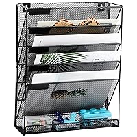 EASEPRES Desk File Organizer Mesh 5-Tier, Hanging Wall Mount Document Organization Stand, Desktop Vertical Mail Paper Folder Holder Rack with Bottom Tray for Office Home Cubicle Countertop, Black