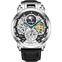 Stuhrling Orignal Mens Watch Automatic Watch Skeleton Watches for Men - Leather Luxury Dress Watch - Mechanical Watch Stainless Steel Case Self Winding Analog Watch for Men