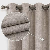 CUCRAF Full Blackout Window Curtains 72 inches Long, Faux Linen Look Thermal Insulated Grommet Drapes Panels for Bedroom Living Room, Set of 2 (52 x 72 inches, Light Khaki)