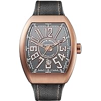 Vanguard Mens 18K Rose-Gold Case Grey Face Automatic Date Grey Rubber Strap Swiss Watch V 45 SC DT 5N BR TT