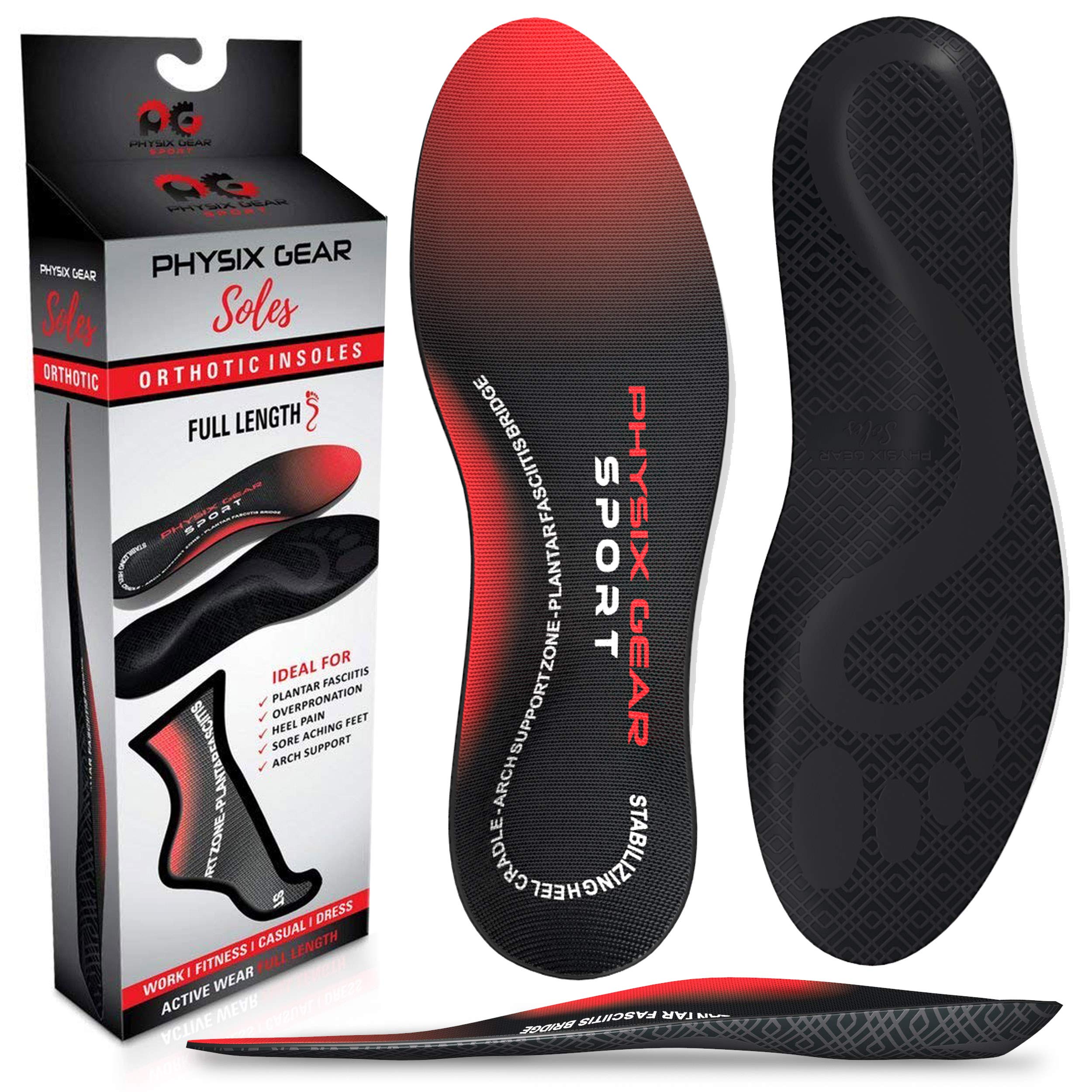Arch Support Insoles Men & Women by Physix Gear Sport - Orthotic Inserts for Plantar Fasciitis Relief, Flat Foot, High Arches, Shin Splints, Heel Spurs, Sore Feet, Overpronation (1 Pair, X-Small)
