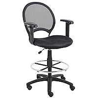 Boss Office Products Mesh Drafting Stool with Adjustable Arms in Black