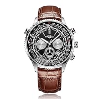 Rotary Men's Quartz Chronograph Watch with Black Dial Brown Leather Strap [Pilot Watch] GS00100/04/BRN