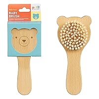 Petit Collage Wooden Baby Hairbrush – Soft Bristle Brush Made of FSC-Certified Beech Wood with Cute Bear Design