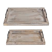 Besti Rustic Vintage Food Serving Trays (Set of 2) | Nesting Wooden Board with Metal Handles | Stylish Farmhouse Decor Serving Platters | Large: 15 x2 x11” - Small: 13 x2 x9” inches (Rustic)