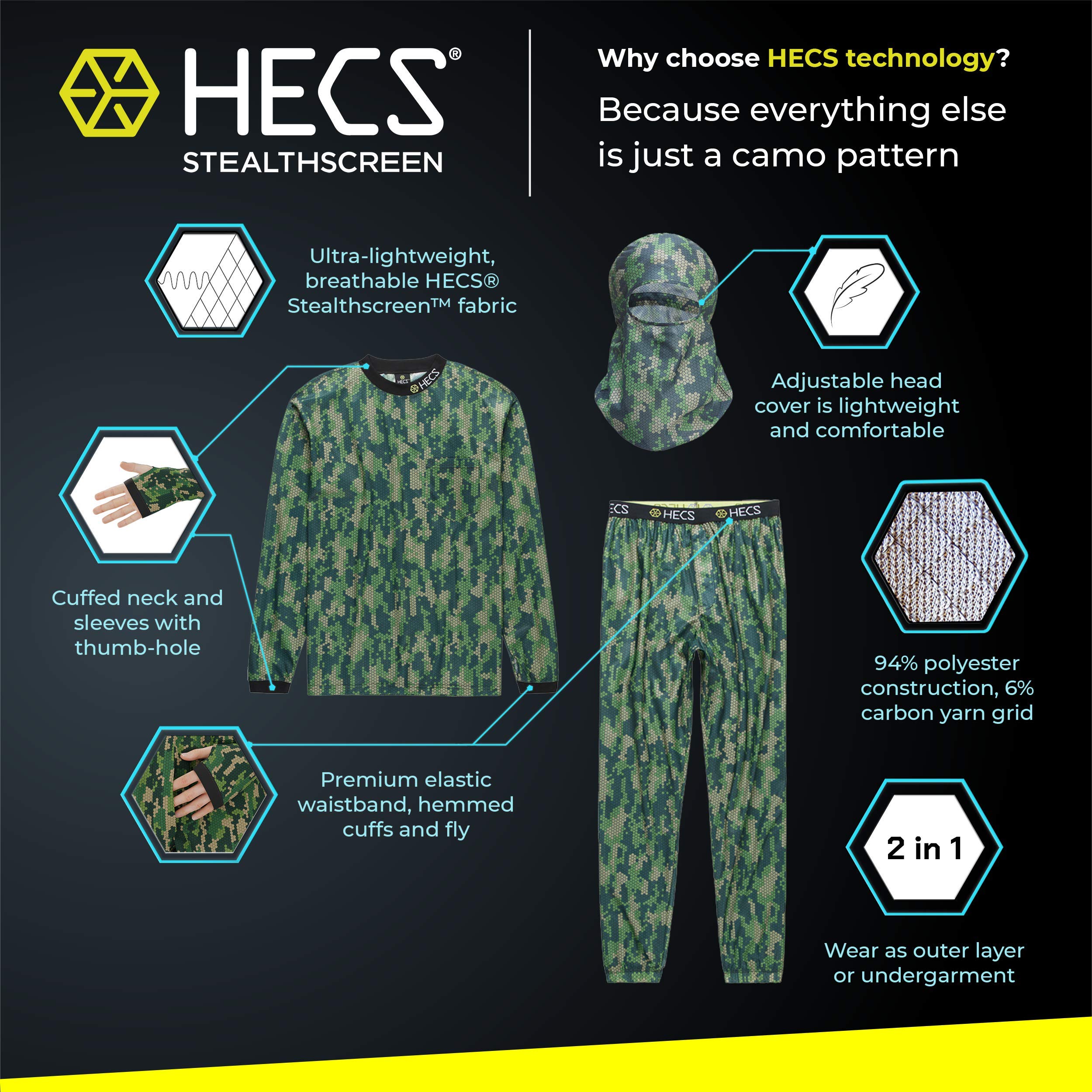 HECS Hunting HECStyle Lightweight System- 3-Piece Camo Suit - Deer & Big Game Hunting Suits for Men and Women