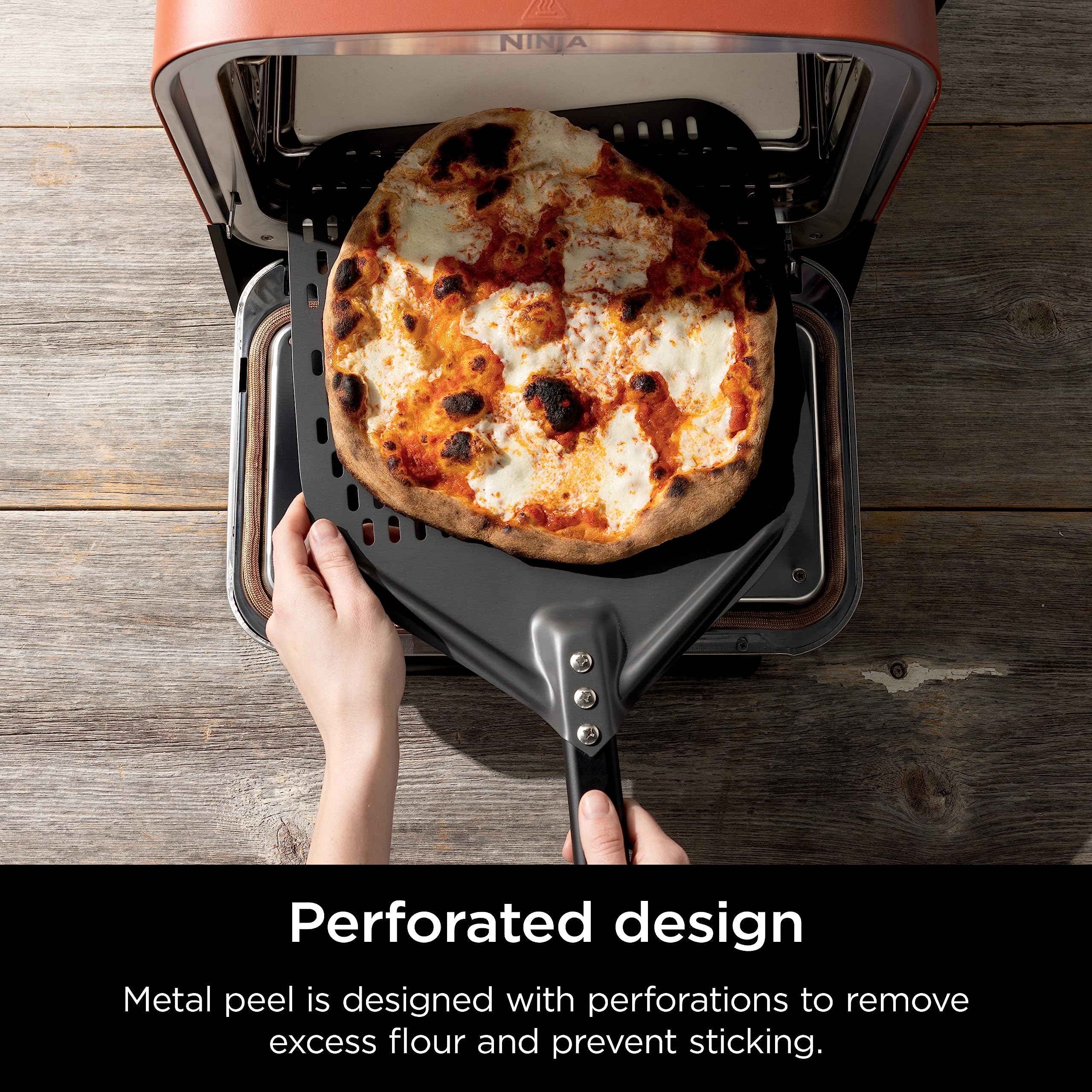Ninja XSKOPPL Perforated Pizza Peel, Compatible Woodfire Outdoor Oven (OO100 series), Hanging Drawstring, Aluminum, Grey/Black, 12'' x 25.4'' x .81'