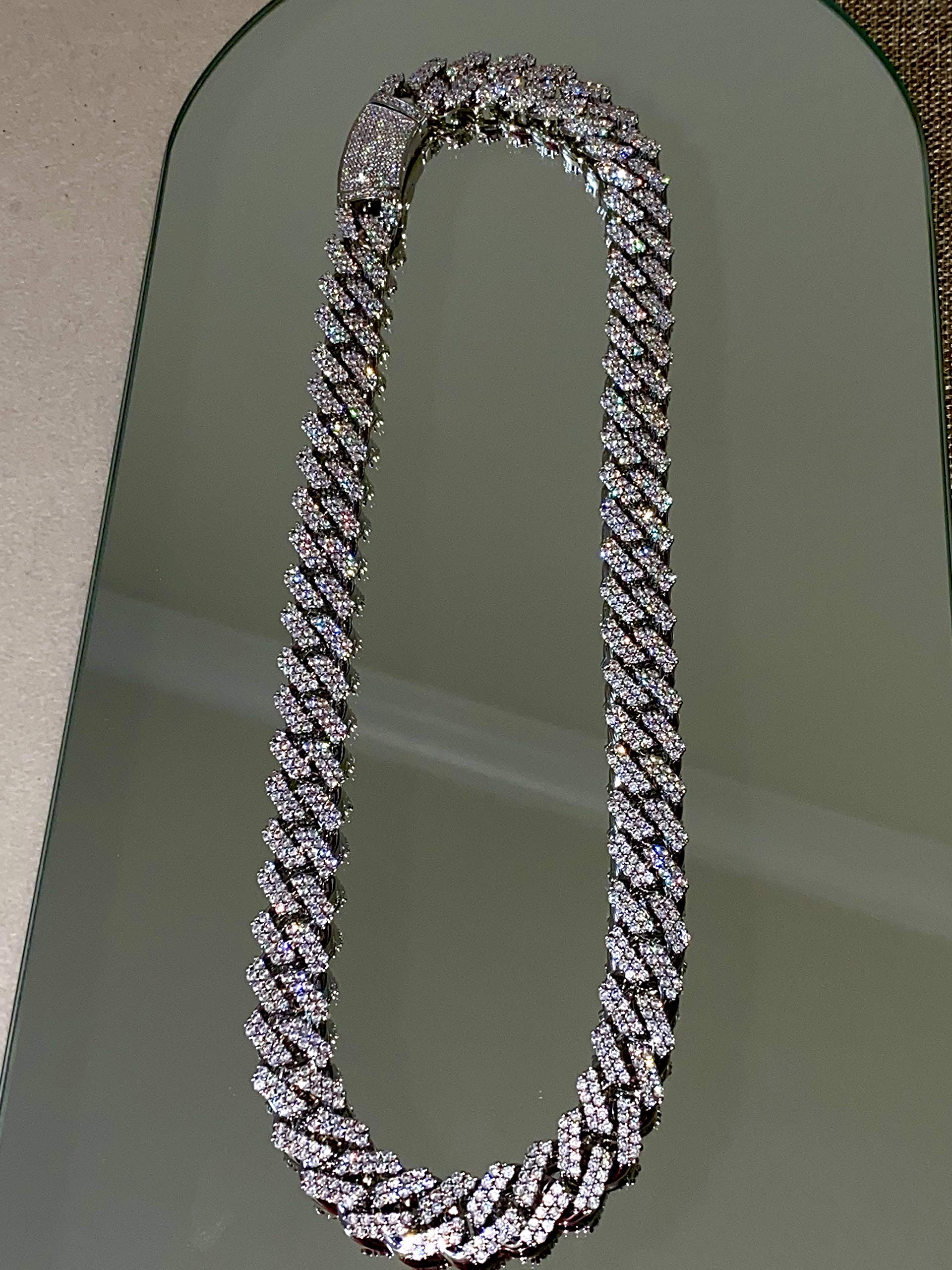 Mens 14k White Gold Finish 12mm Miami Cuban Link Chain Choker Necklace Iced Round Set Cuban Chain for Men, Miami Cuban Link Chain Choker Necklace Real Solid Cuban Choker, Cuban Necklace 20 Inches