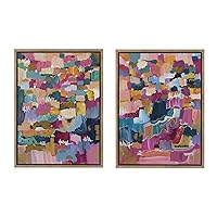Sylvie Applause Framed Canvas Wall Art Set by Leah Nadeau, Set of 2, 18x24 Gold, Decorative Colorful Abstract Art Print for Wall
