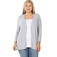Zenana Plus SNAP Button Sweater Cardigan 3/4 Sleeve HGREY-1X