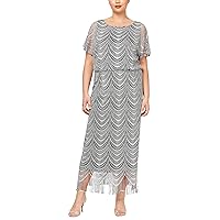 S.L. Fashions Women's Plus Size Metallic Blouson Crochet Dress