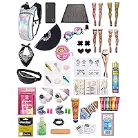 Music Festival Kit - Rave Kit - Hydration Backpack Water Pack - Face Gems Sticker Set - Chunky Glitter - Festival Pink Leg Wraps - Large Hand Fan