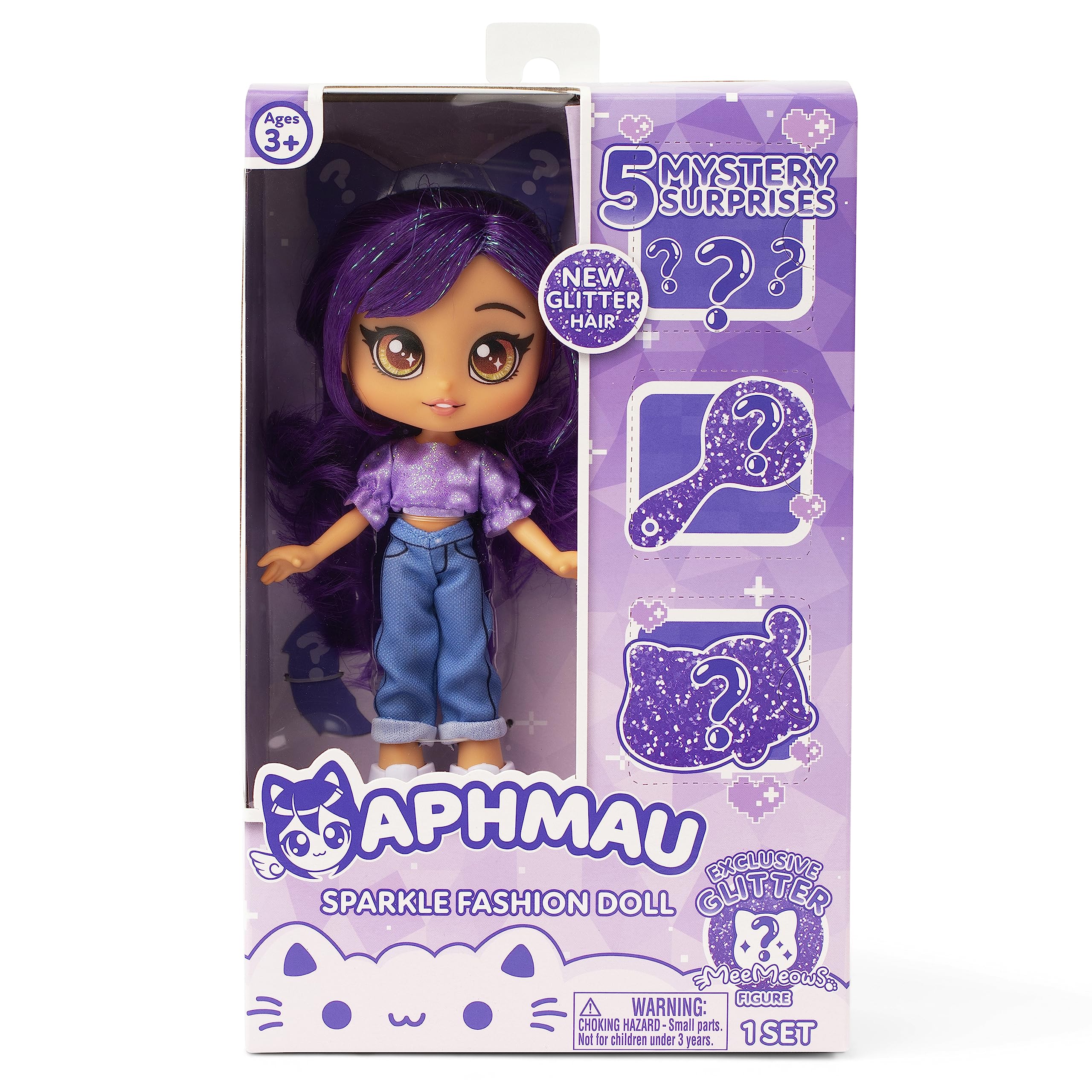 Aphmau Fashion Doll & Accessories Sparkle Edition, 5 Mystery Surprise Toys, Exclusive Glitter MeeMeows Mini Figure, Official Merch
