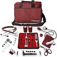 Nurse Essentials for Work Starter Kit, Stethoscope, Blood Pressure Monitor, Otoscope, Tuning Forks and More. 18 Pcs Doctor Kit, Nurse Gift (Burgundy)