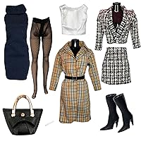 CLOTHES Fashion Pack POSH LADY Plaid Trench Coat & Tweed Blazer Set