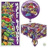 Ninja Turtle Party Decorations | Ninja Turtle Birthday Decorations | Teenage Mutant Ninja Turtles Party Supplies | TMNT | Balloon, Tablecloth, Door Poster, Sticker | Officially Licensed