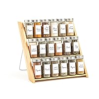 18 Jar Bamboo Compact Spice Organizer for Countertop and Kitchen Drawer, Filled with Spices, 5 Year Spice Refill Program