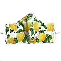 Lemon Vine Fitted Face Mask, Washable 3 layer 100% Cotton Cloth, Filter Pocket Nose Wire, Adjustable Around Head Elastic fabric Tie, Adult Unisex Woman Child, Citrus Fruit Lemonade Summer Green White