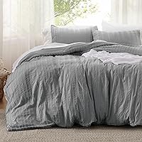 Bedsure Boho Comforter Set King - Grey Tufted Bedding Comforter Set, 3 Pieces Farmhouse Shabby Chic Embroidery Bed Set, Striped Pattern Comforter for All Seasons
