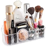 Masirs Clear Cosmetic Storage Organizer - Easily Organize your Cosmetics, Jewelry. Looks Elegant Sitting on your Vanity, Bathroom Counter or Dresser. Clear Design for Easy Visibility.