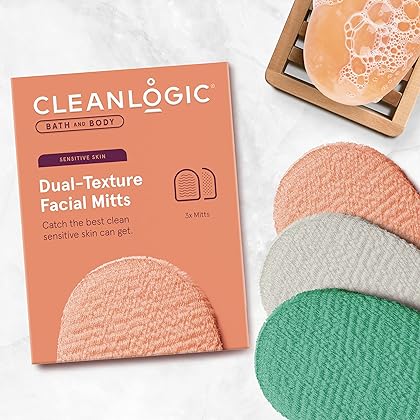 Cleanlogic Bath & Body Exfoliating Dual Texture Make Up Remover Mitt, Assorted Colors, 3 Count