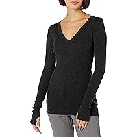 Enza Costa Women’s Cashmere Blend Cuffed V-Neck Top with Thumbholes