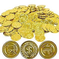 GiftExpress 144PC Plastic Gold Coins Pirate Coins Kids Pretend Play Coins Treasure Coins for Pirate Party , Gold Coins for Treasure Hunt Game and Party Favors