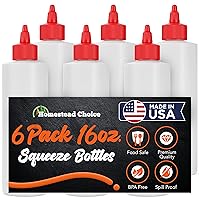 6 pack Plastic Squeeze Bottles for Sauces 16 OZ Condiment Squeeze Bottles for Liquids Made in USA BPA Free Squirt Bottles with Twist Cap Ketchup, Syrup, Oil, Dressings, Honey Arts Crafts