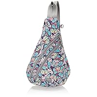 Sakroots Women's On The Go Sling Backpack in Nylon Eco Twill, Navy Butterfly Bloom