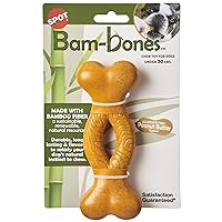 SPOT Bam-Bones Curved Bone -Made with Strong Bamboo Fiber, Durable Long Lasting Chew Toy for Light to Moderate Chewers for Dogs & Teething Puppies Under 30lbs, 6in Allergen Free Peanut Butter Flavor