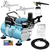 Master Airbrush Cool Runner II Dual Fan Air Compressor Airbrushing System Kit with 3 Professional Airbrush Sets, 0.2, 0.3 mm Gravity & 0.8 mm Siphon Feed - Hose, Holder, How To Airbrush Learning Guide