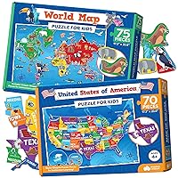 US Map Puzzle & World Map Puzzle - Childrens Jigsaw Geography Puzzles for Kids Learning Games