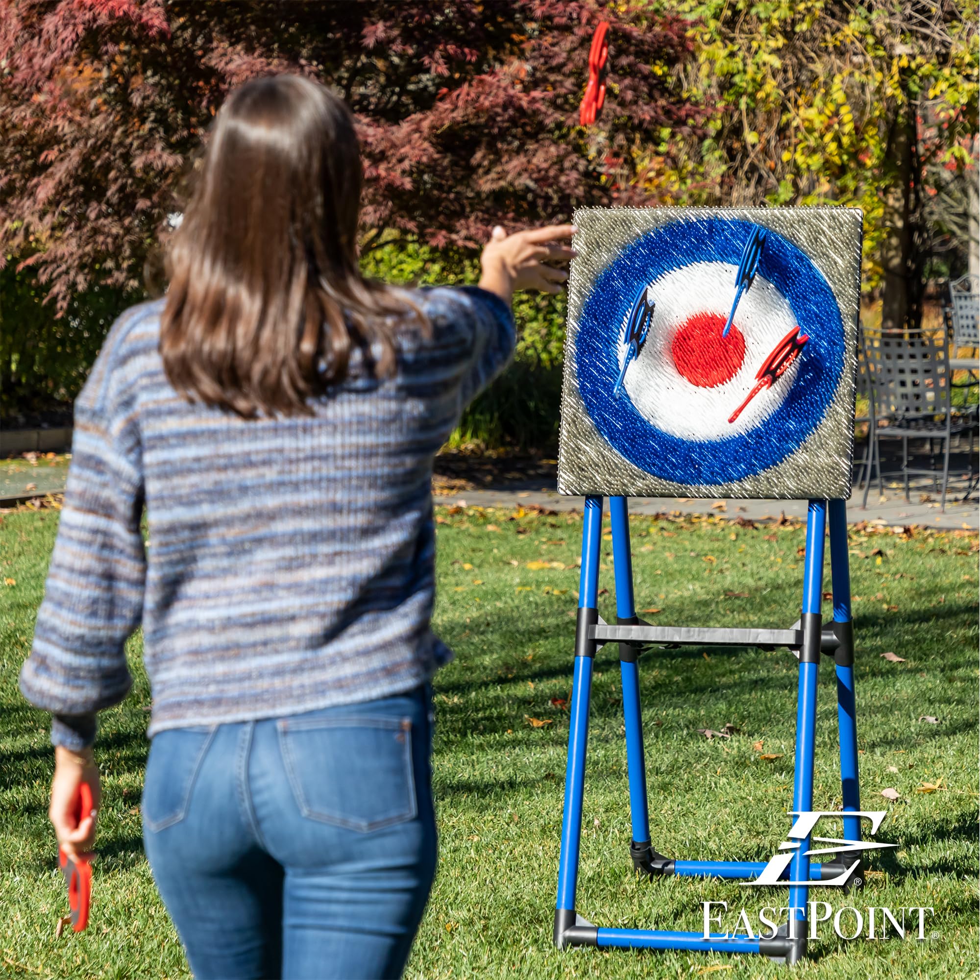 EastPoint Sports Backyard Axe Throw Target Game – Steel Frame Outdoor Game with 8 Throwing Axes, Portable for Backyard or Park