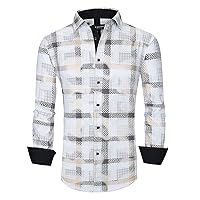 Alex Vando Mens Digital Printing Dress Shirts Iron-Free Regular Fit Party Button Down Shirt