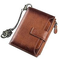 Men/Women Wallet, Original Cow Hide Leather,RFID protection, Detachable Flip ID Window, with Detachable Anti-Theft Keychain,