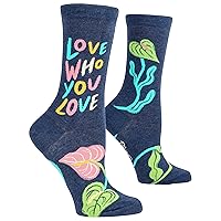 Blue Q Women's Novelty Crew Socks (fit women's shoe size 5-10) (Blue, Pink, Green)