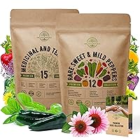 Organo Republic 15 Medicinal Herbs & 12 Rare Sweet & Mild Pepper Seeds Variety Packs Bundle Non-GMO, Heirloom for Planting Indoor/Outdoor Over 4200 Plants