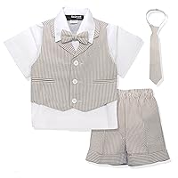 Baby Toddler Boy Seersucker Summer Suit Vest Short Set