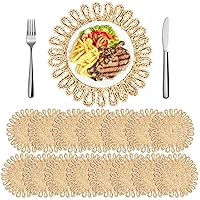 Zopeal 16 Pieces 11 Inches Woven Round Placemats Rattan Chargers Wicker Boho Placemats Natural Braided Table Mats Corn Husk Place Mats Wicker Charger Plates for Wedding(Solid)
