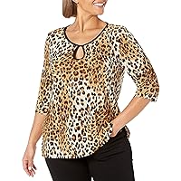 Star Vixen Women's Plus-Size Elbow Sleeve Keyhole Tunic with Piping Sweater